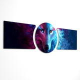 Blue and Red Galaxy Wolf 3 Piece Glass Wall Art