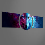 Blue and Red Galaxy Wolf 3 Piece Glass Wall Art