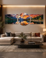 Mountain Lake Sunset Reflection 3 Piece Glass Wall Art - 188x60 cm