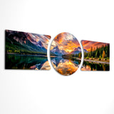 Mountain Lake Sunset Reflection 3 Piece Glass Wall Art