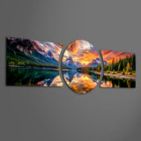 Mountain Lake Sunset Reflection 3 Piece Glass Wall Art