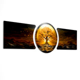 Golden Tree of Life Sunset 3 Piece Glass Wall Art