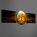 Golden Tree of Life Sunset 3 Piece Glass Wall Art