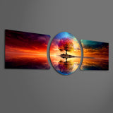 Rainbow Tree Sunset Reflection 3 Piece Glass Wall Art