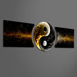 Golden Black Yin Yang Balance 3 Piece Glass Wall Art