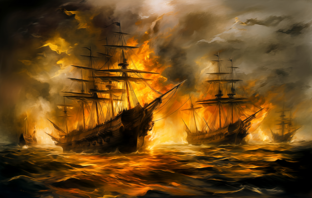 Navy in Flames Glass Wall Art || Designer Collection