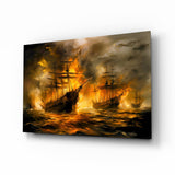Navy in Flames Glass Wall Art || Designer Collection