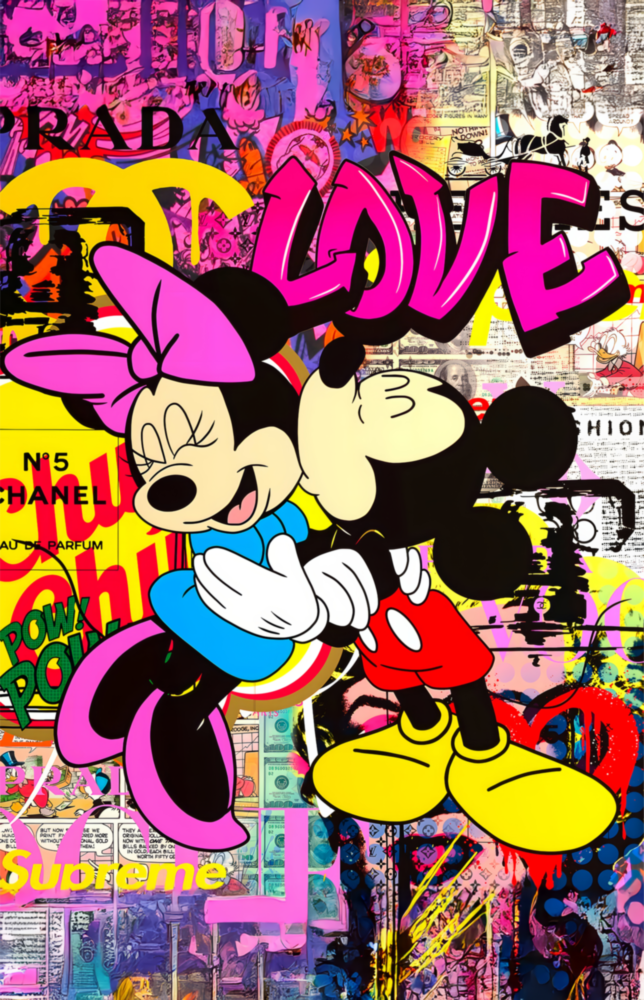 Mickey and Minnie: The Color of Love Glass Wall Art || Designer Collection