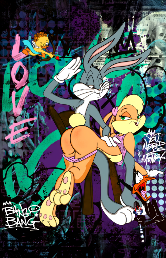 Bugs and Lola: The Graffiti Dance of Love Glass Wall Art || Designer Collection