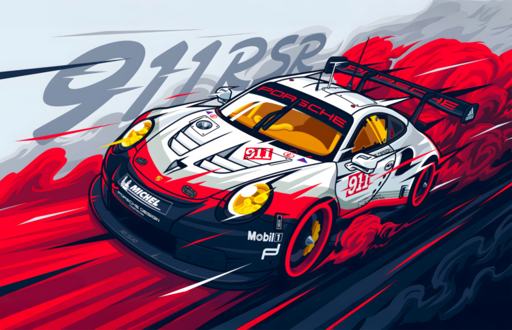 The Rhythm of the Track: Porsche 911 RSR Glass Wall Art || Designer Collection