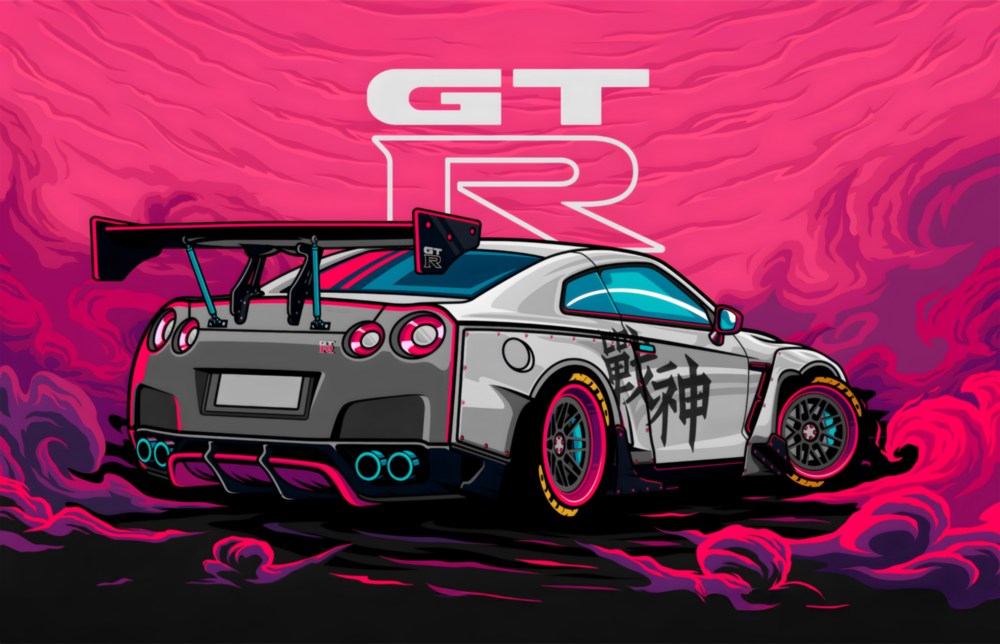 GT-R Pink Storm Glass Wall Art || Designer Collection