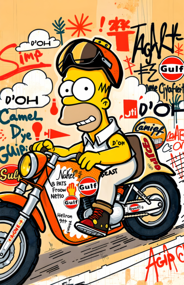 Biker Homer Gulf Style Glass Wall Art || Designer Collection