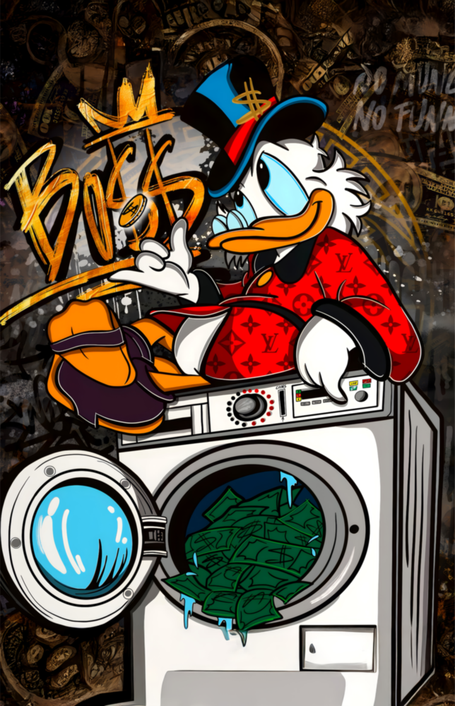 Scrooge's Money Laundering Glass Wall Art || Designer Collection