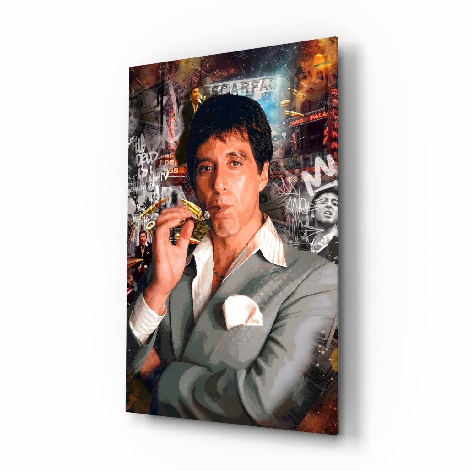 scarface cigarette Al Pacino as Tony Montana Smoking Cigar in Mansion Smiling 8 x 10 Inch Photo : Everything Else Poster Size Scarface Tony Montana Glass Wall