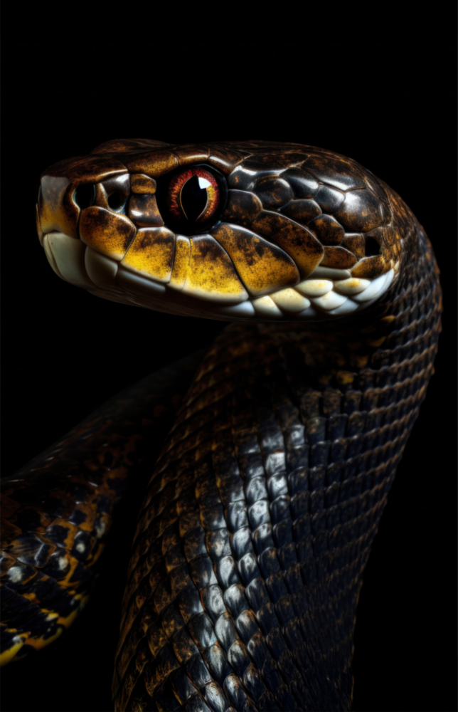 Golden-Eyed Black Snake Glass Wall Art || Designer Collection