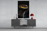 Golden-Eyed Black Snake Glass Wall Art || Designer Collection