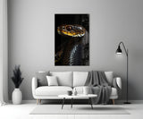 Golden-Eyed Black Snake Glass Wall Art || Designer Collection
