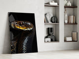 Golden-Eyed Black Snake Glass Wall Art || Designer Collection