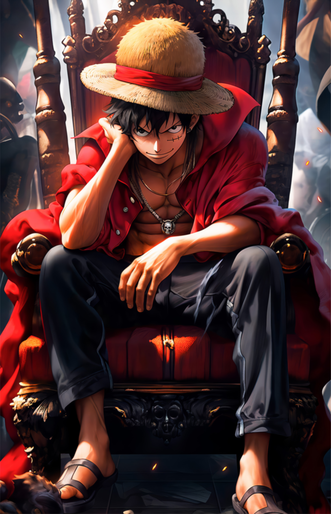 Luffy on the throne Glass Wall Art || Designer Collection