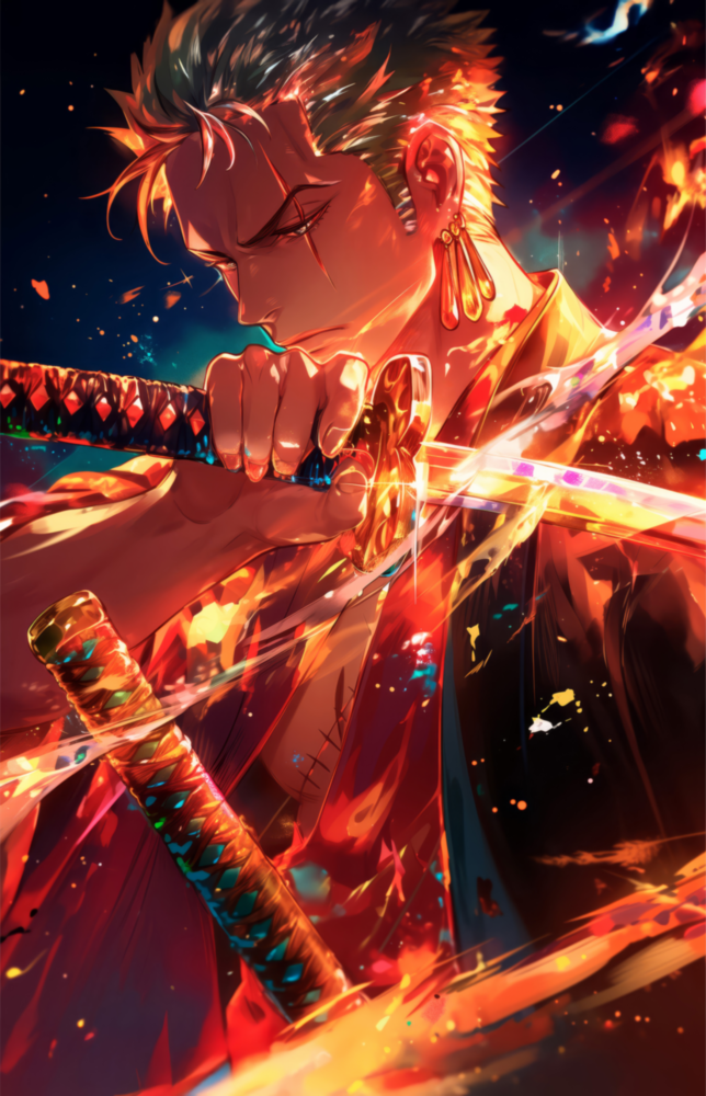 Zoro in Flames Glass Wall Art || Designer Collection