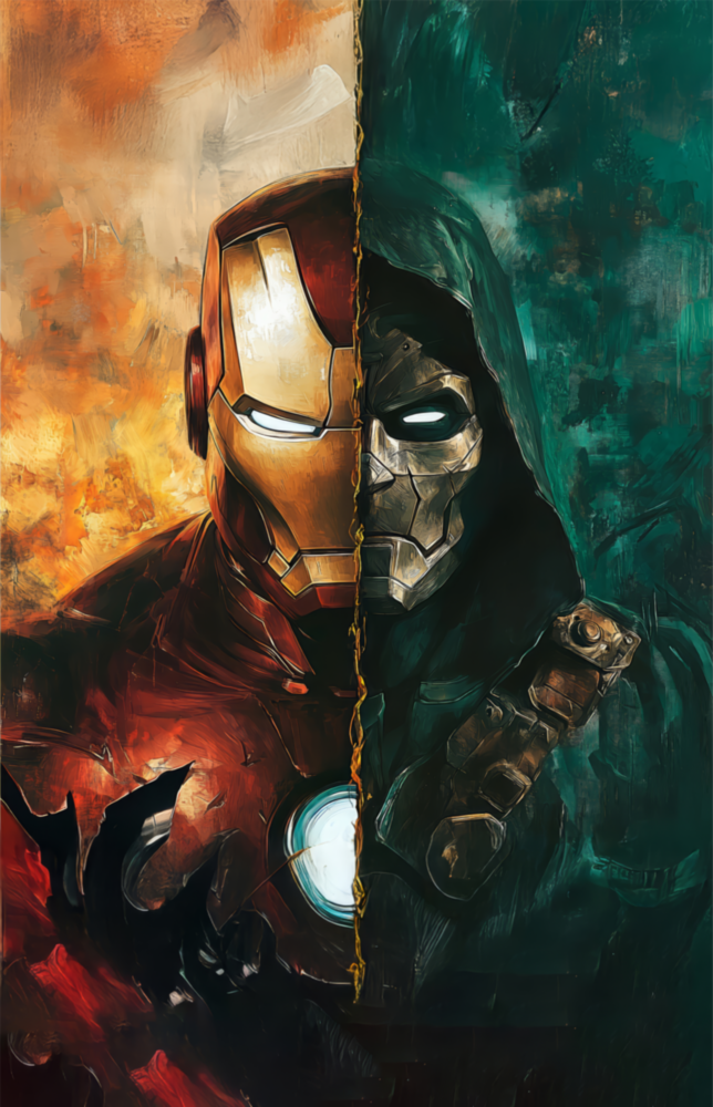 Iron Man and Doctor Doom: A War of Opposites Glass Wall Art || Designer Collection