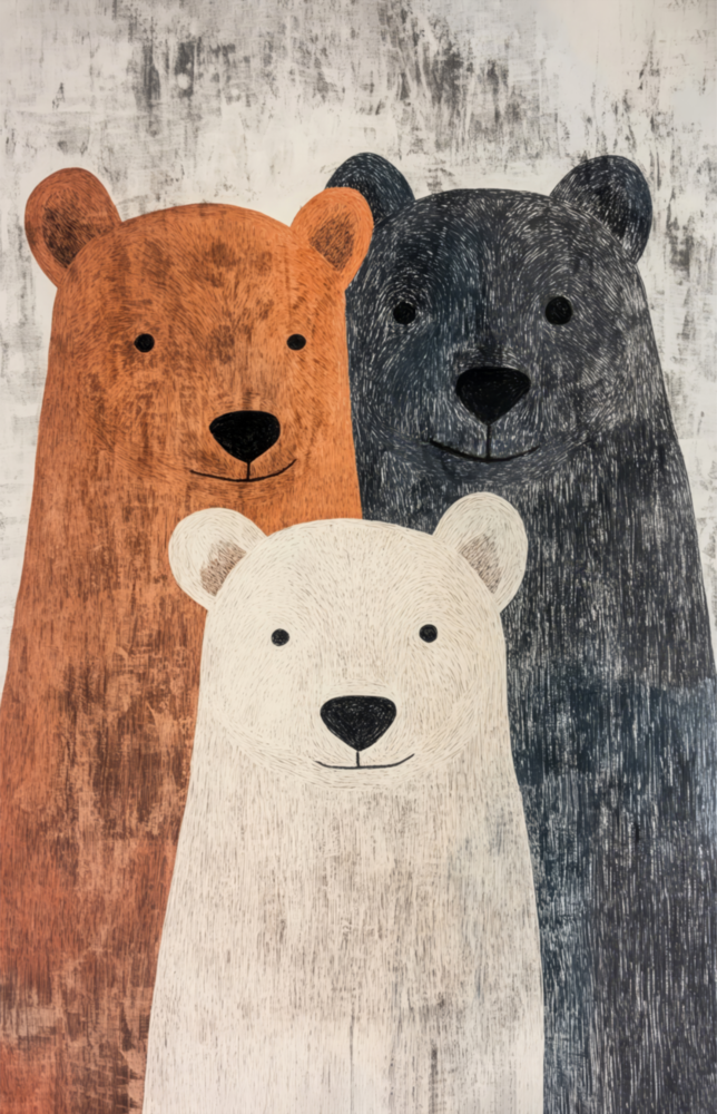 Bear Family Glass Wall Art || Designer Collection