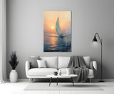 Sunset Sailboat Glass Wall Art || Designer Collection