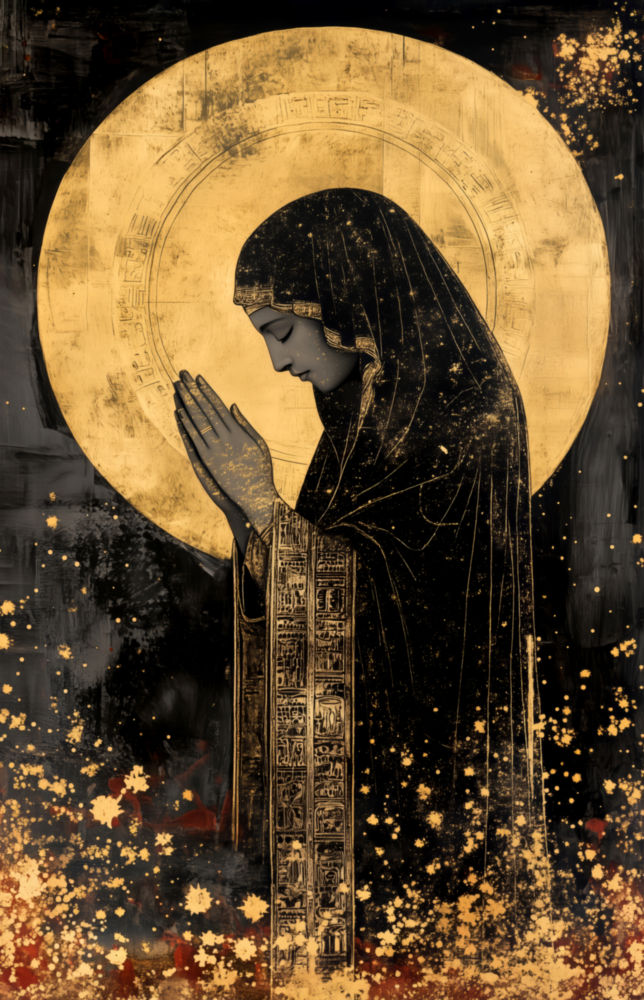 Golden Prayers of Mary Glass Wall Art || Designer Collection