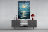 Boat in the Full Moon Glass Wall Art || Designer Collection