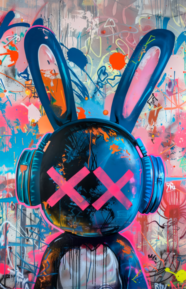Graffiti Rabbit Glass Wall Art || Designer Collection