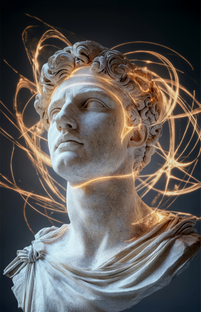 The Shining Mind of Aurelius Glass Wall Art || Designer Collection