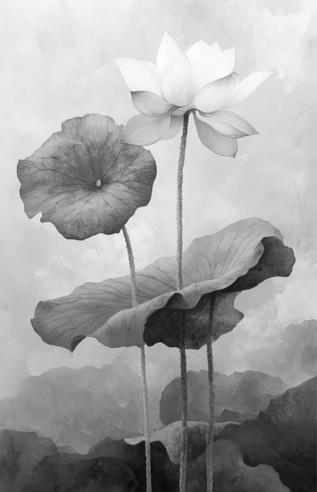 Black and White Water Lily Glass Wall Art || Designer Collection