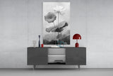 Black and White Water Lily Glass Wall Art || Designer Collection