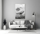 Black and White Water Lily Glass Wall Art || Designer Collection