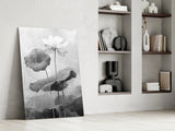 Black and White Water Lily Glass Wall Art || Designer Collection