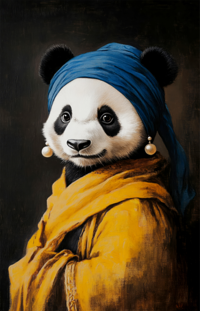 Panda with a Pearl Earring Glass Wall Art || Designer Collection