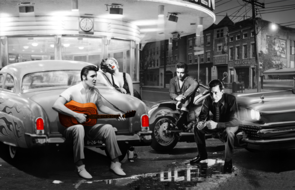 Arte della parete di vetro Marilyn Elvis Retro