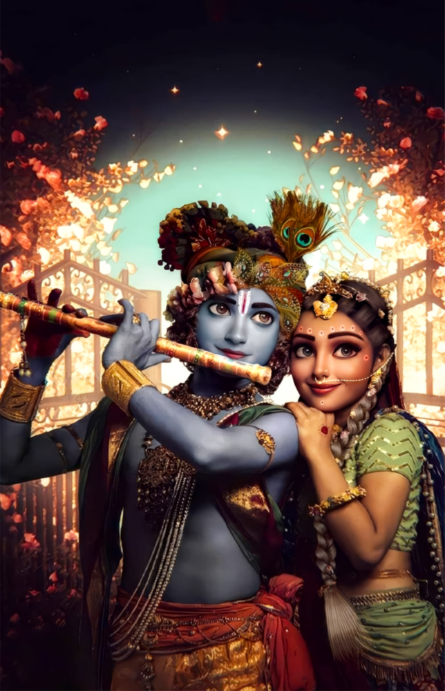 Krishna and Radha Glass Wall Art