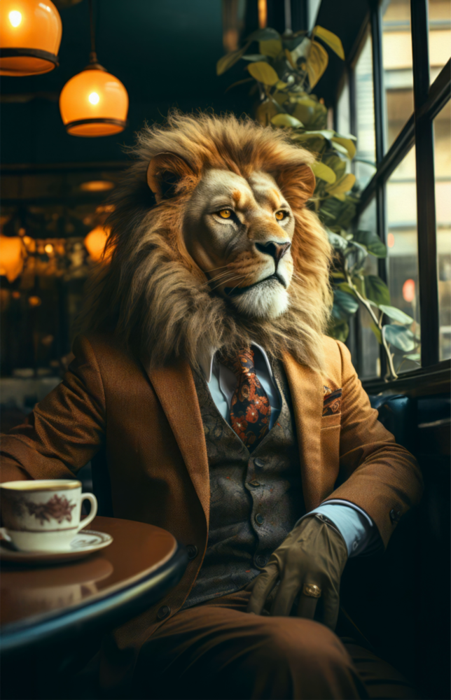 Lion Gentleman Glass Wall Art