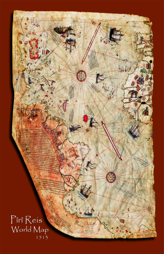 Map of Piri Reis Glass Wall Art