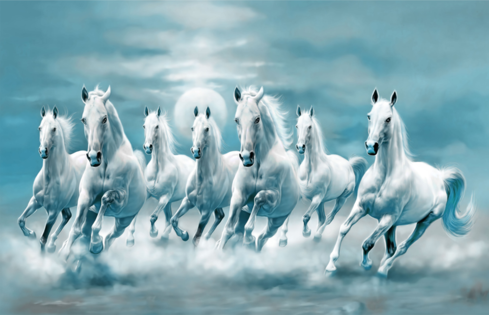 White Horses Glass Wall Art