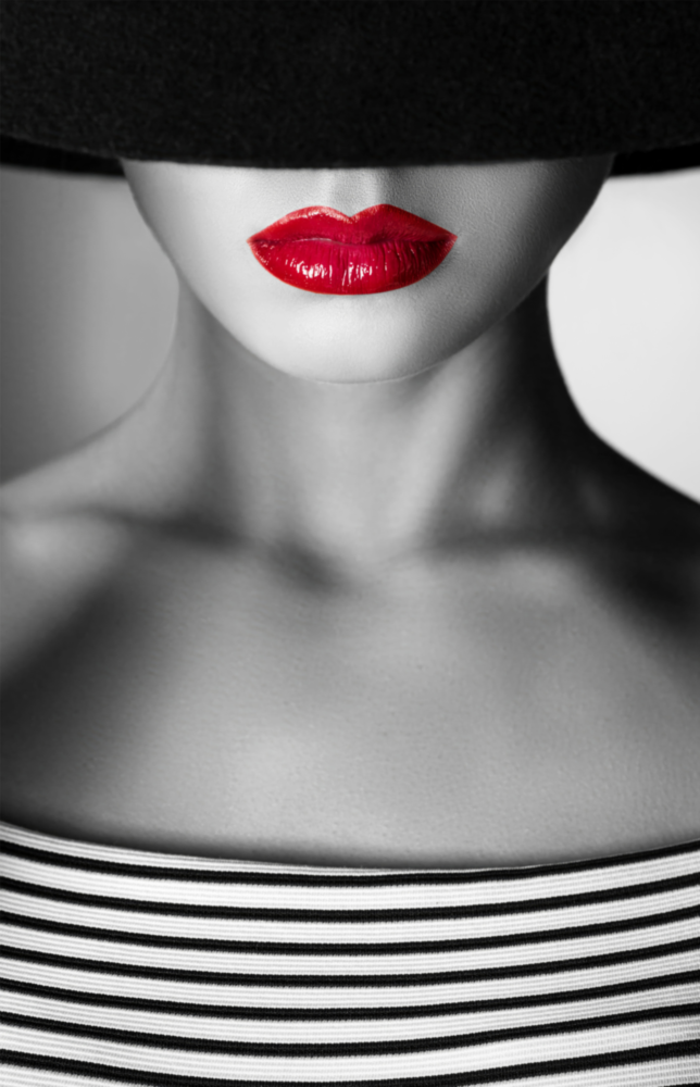 Red Lips Portrait Glass Wall Art