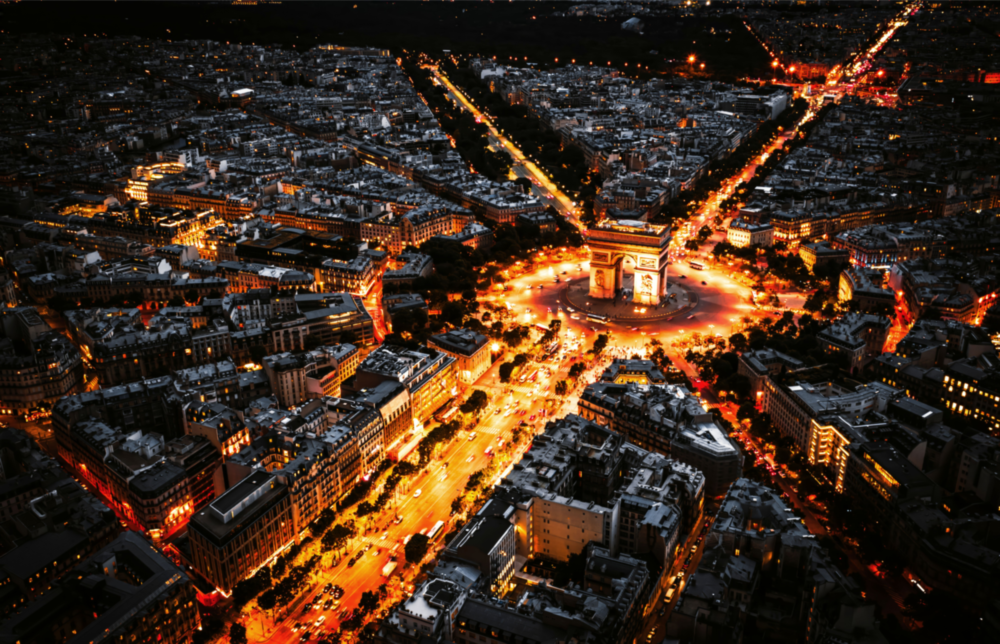 France Night Cityscape Glass Wall Art