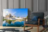 Elegant White Temple Reflection Glass Wall Art