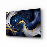 Tableau en verre Élégantes volutes dorées sur bleu nuit - 72x46 cm