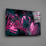 Tropical Neon Leaves Glass Wall Art