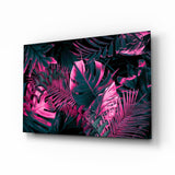 Tropical Neon Leaves Glass Wall Art
