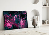 Tropical Neon Leaves Glass Wall Art