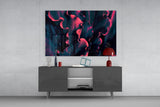 Elegant Red Leaves on Black Glass Wall Art