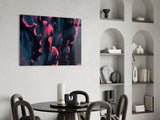 Elegant Red Leaves on Black Glass Wall Art